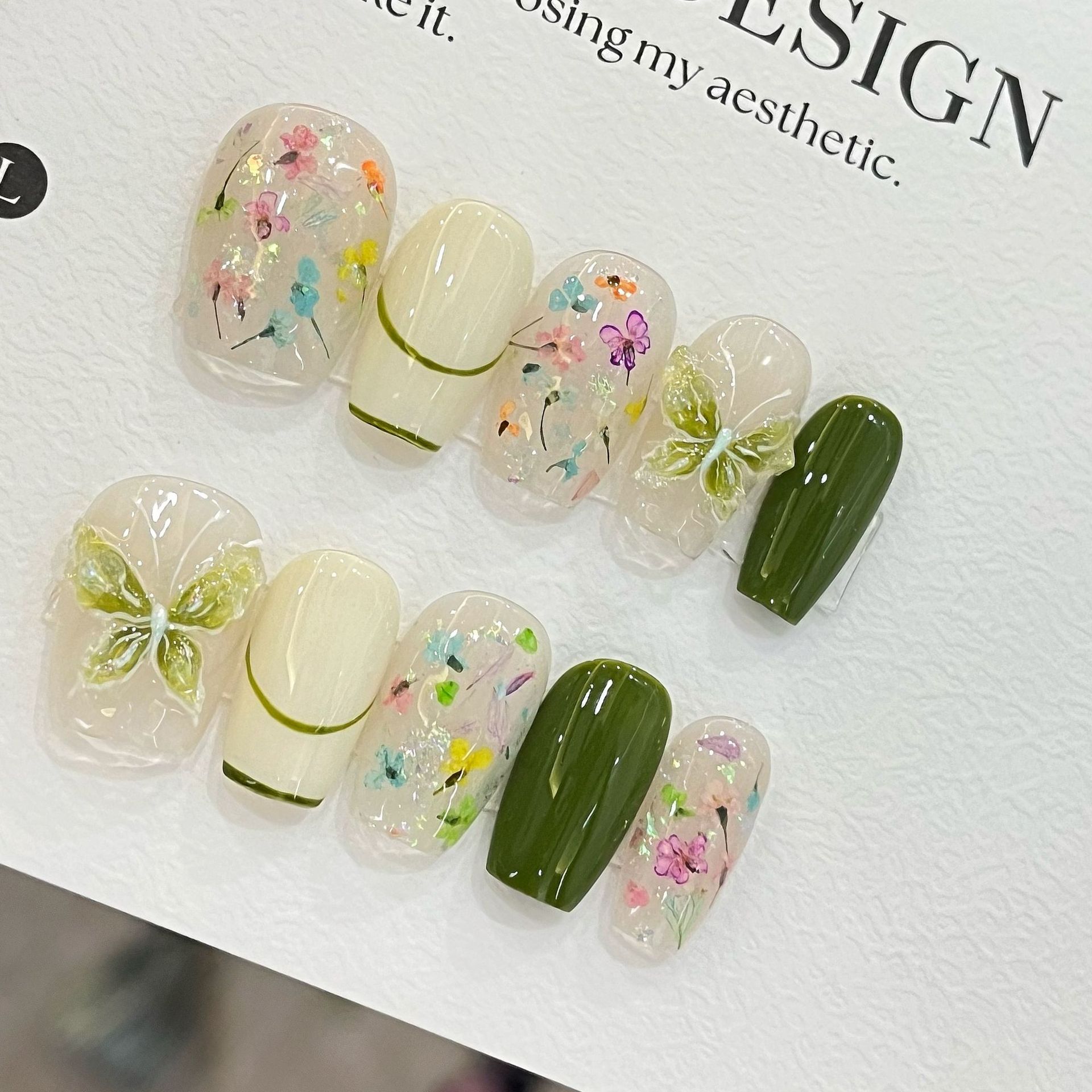 Nail Art Flower - 10pcs Butterfly Flower Fake Nails Medium