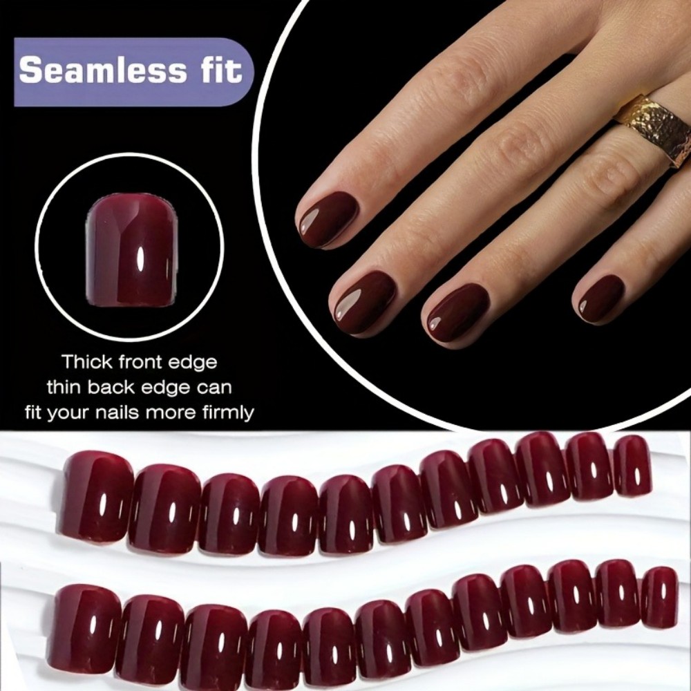 Nail Art Red Wine Cat Eye - 24Pcs Set of Wine-Red Cat-Eye False