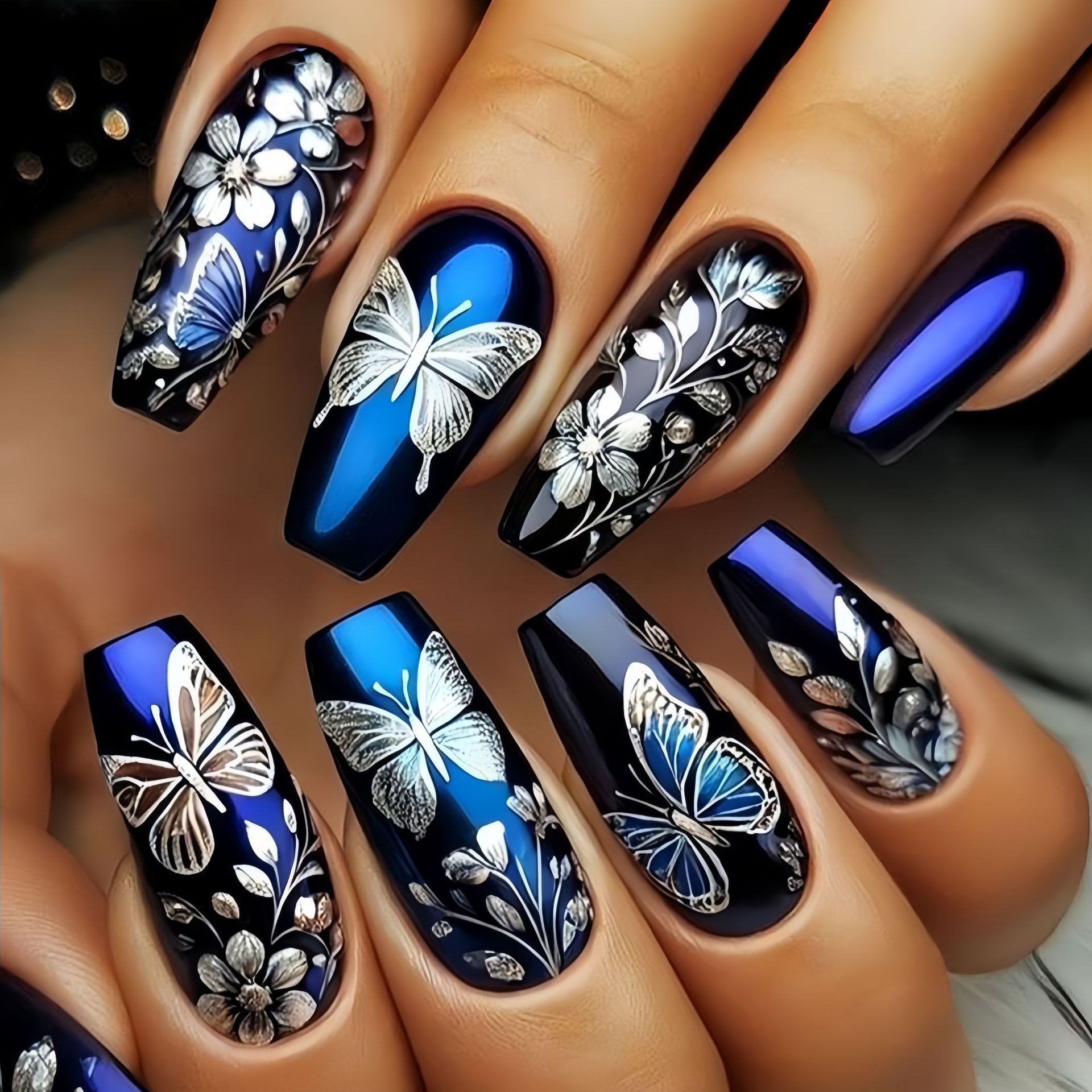 Nail Art Flower - Medium long fake nails for women