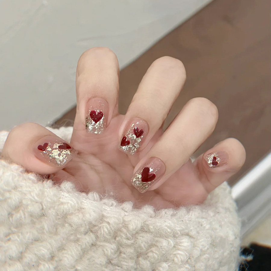 Nail Art Red - 24pcs/set Short Square fake nails for