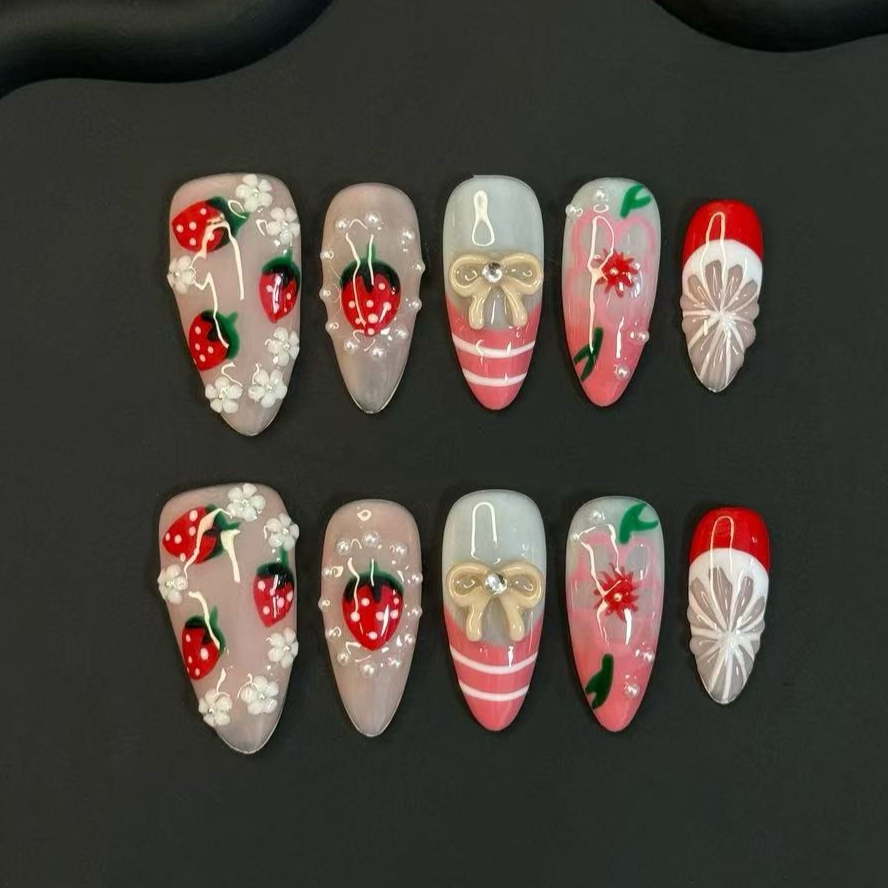 Nail Art Red - 10Pcs Summer Lovely Red Strawberry Flowers
