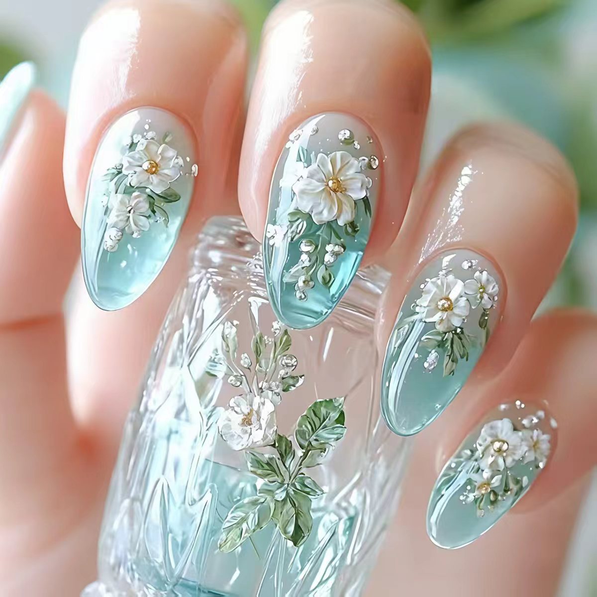 Nail Art Flower - Medium fake nails for women girls