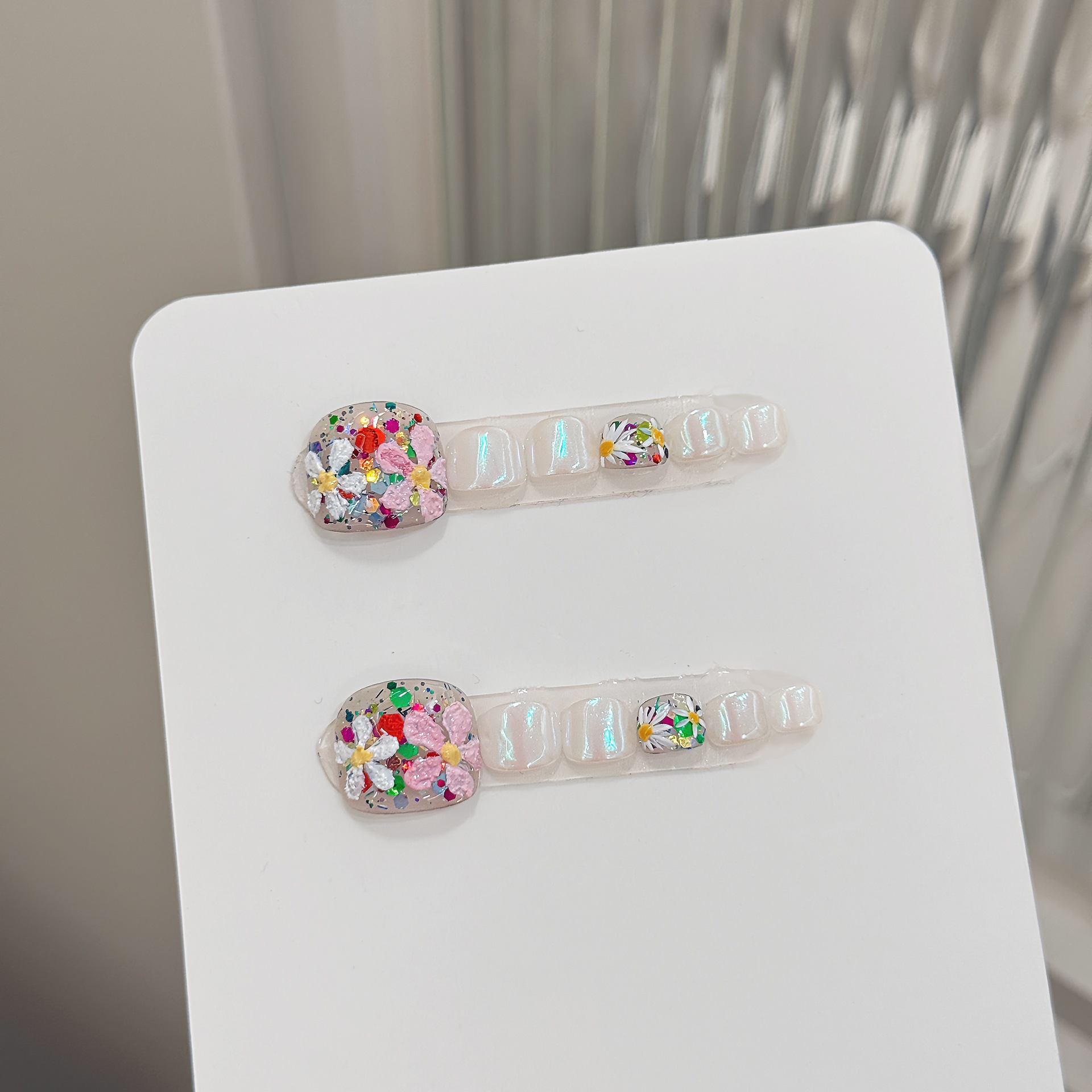 Nail Art Flower - 12pcs Handmade Press on Toenails Colorful