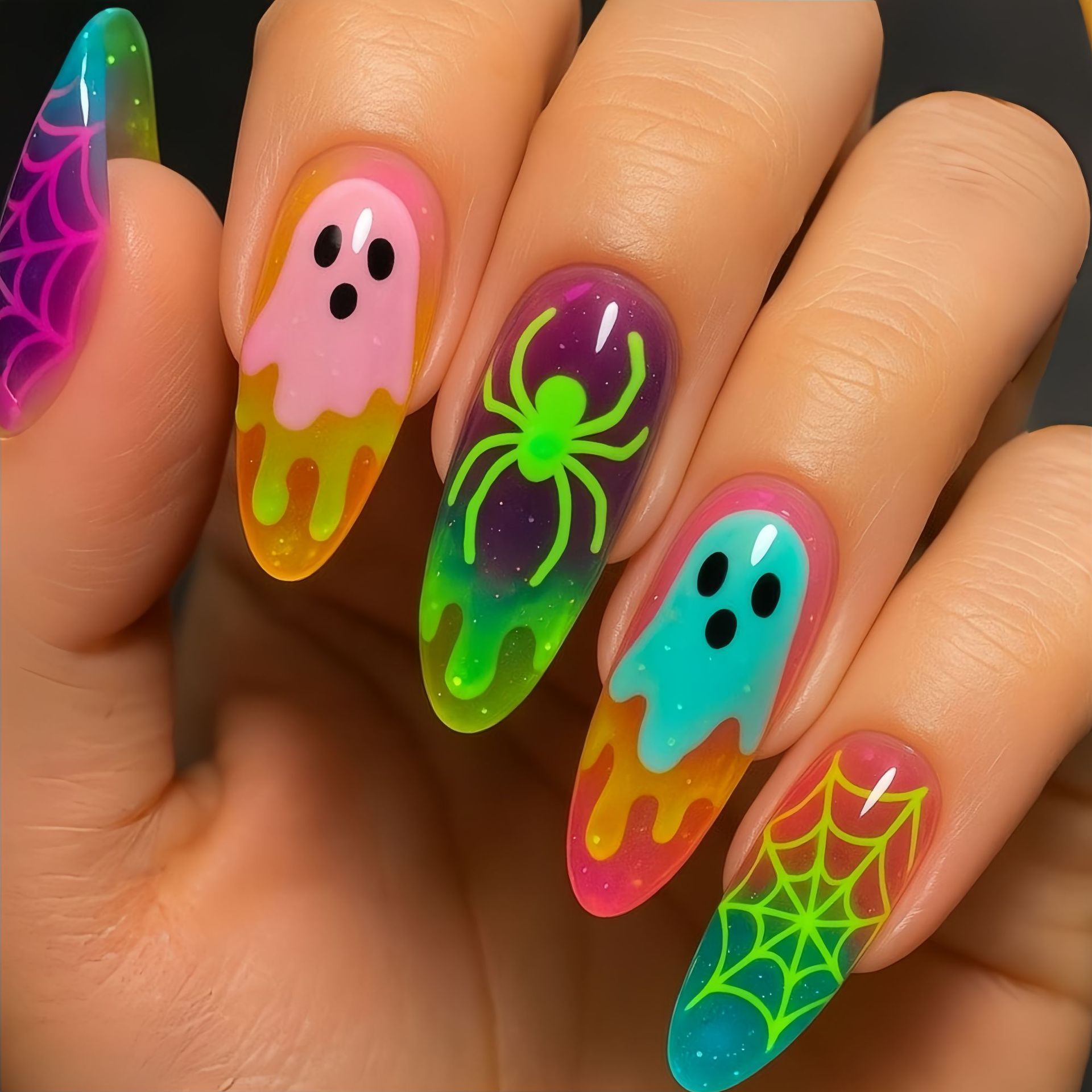 Nail Art Full Color - Neon Gradient Color Halloween Press on