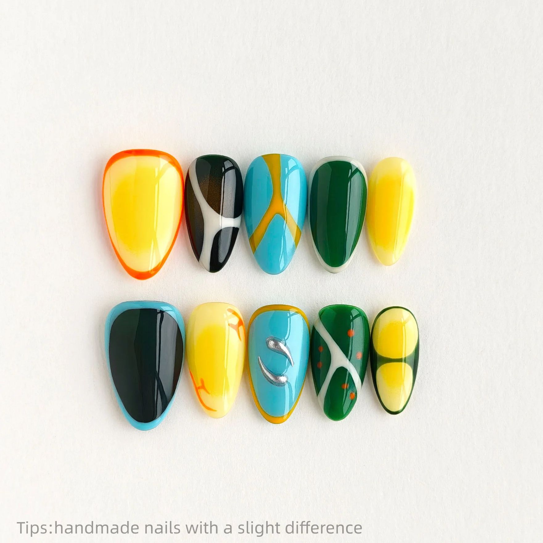 Nail Art Full Color - 10pcs Handmade Colorful Block Art Pattern
