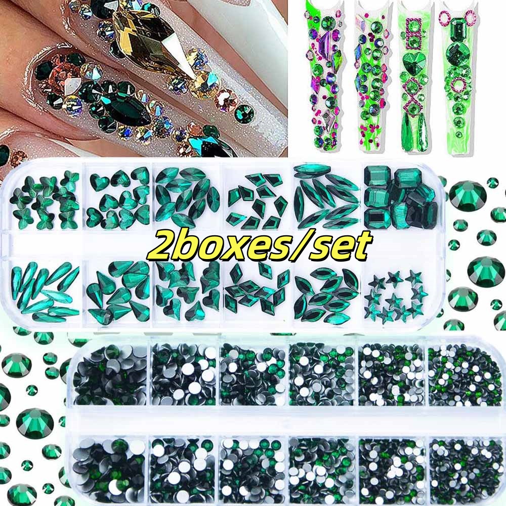 2Boxes Emerald Green Nail Rhin - đánh giá và giá Nail Art Emerald Green