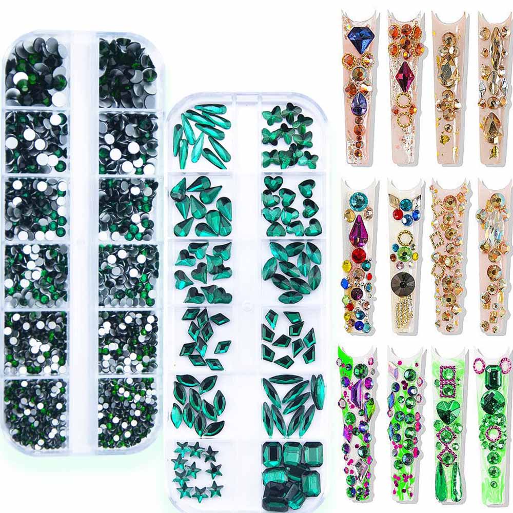 2Boxes Emerald Green Nail Rhin - đánh giá và giá Nail Art Emerald Green