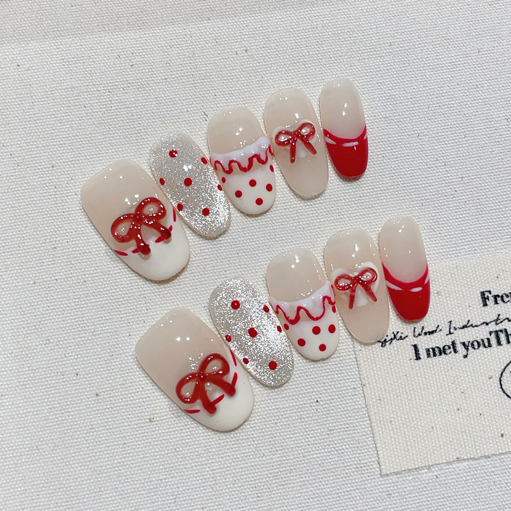 10pcs Short Oval Handmade Pres - đánh giá và giá Nail Art Red