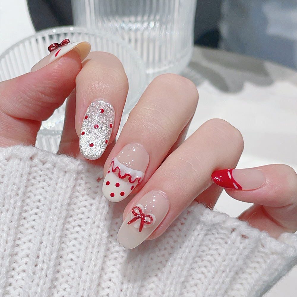 10pcs Short Oval Handmade Pres - đánh giá và giá Nail Art Red