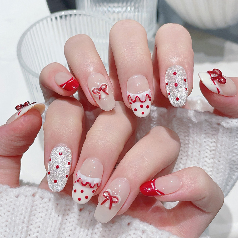 10pcs Short Oval Handmade Pres - đánh giá và giá Nail Art Red