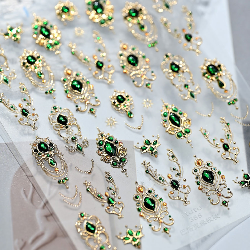 5D Embossed Emerald Gemstones  - đánh giá và giá Nail Art Emerald Green