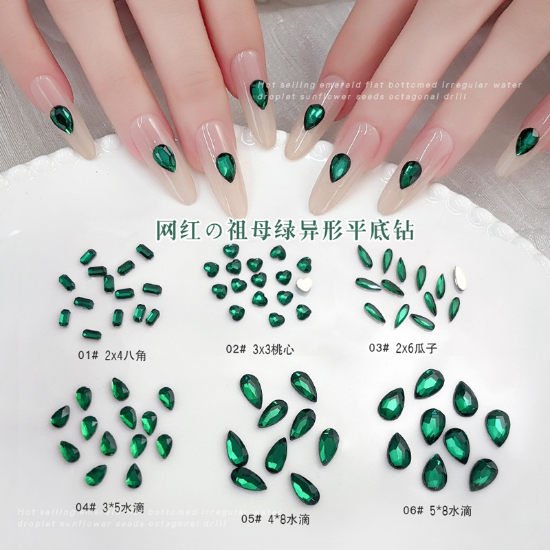 50PCS Dark Green Flat Back 3D  - đánh giá và giá Nail Art Emerald Green