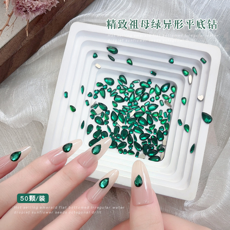 50PCS Dark Green Flat Back 3D  - đánh giá và giá Nail Art Emerald Green