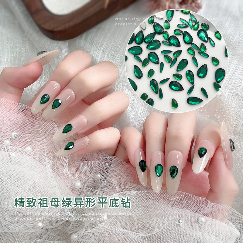 50PCS Dark Green Flat Back 3D  - đánh giá và giá Nail Art Emerald Green