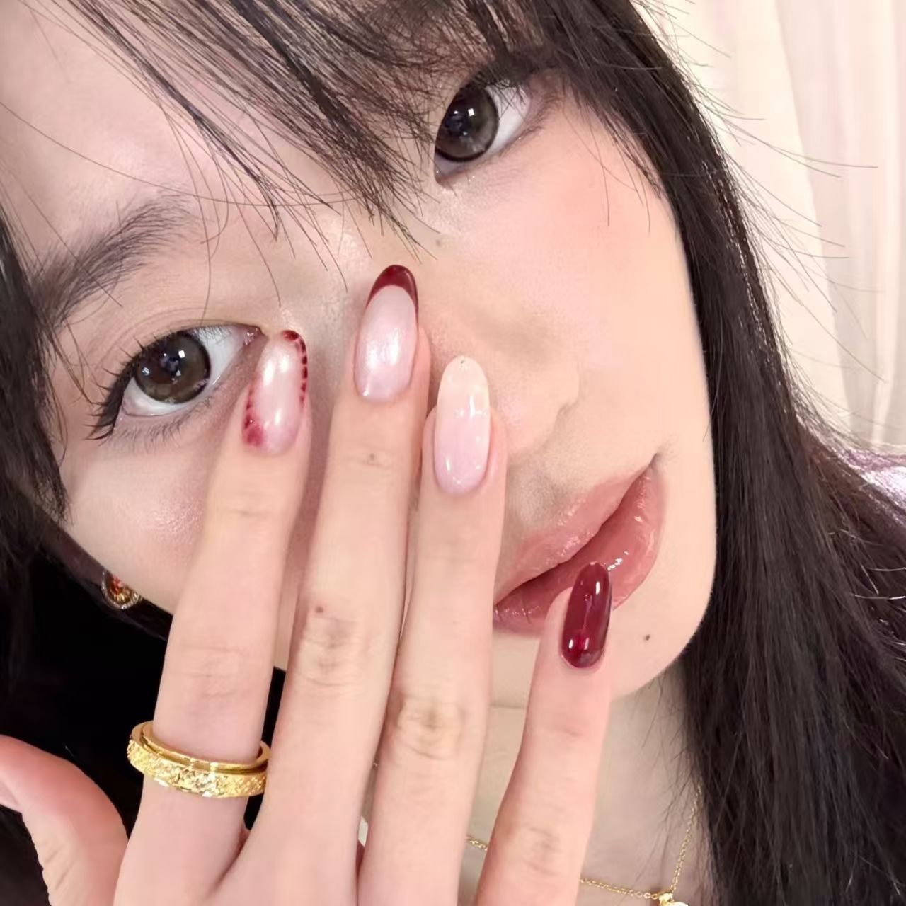 10pcs Handmade Oval Press On N - đánh giá và giá Nail Art Red Wine Cat Eye