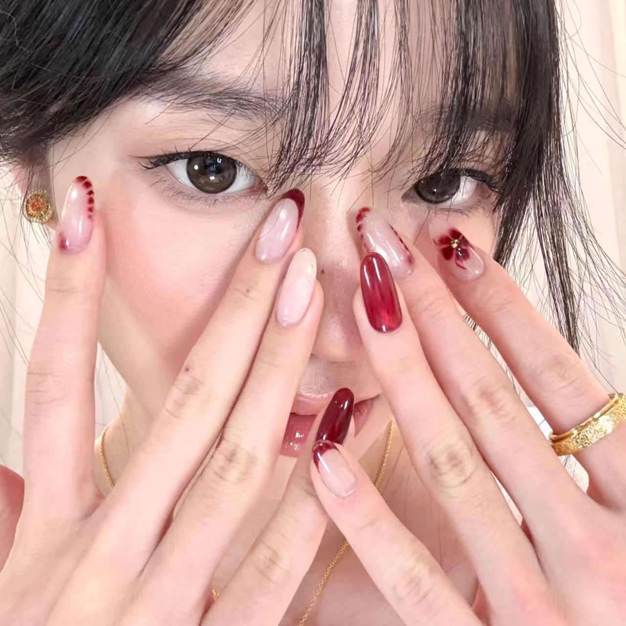 10pcs Handmade Oval Press On N - đánh giá và giá Nail Art Red Wine Cat Eye