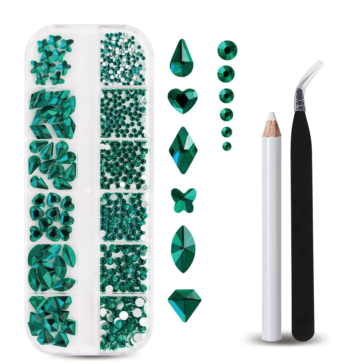 12 Grids Emerald Flatback Nail - đánh giá và giá Nail Art Emerald Green
