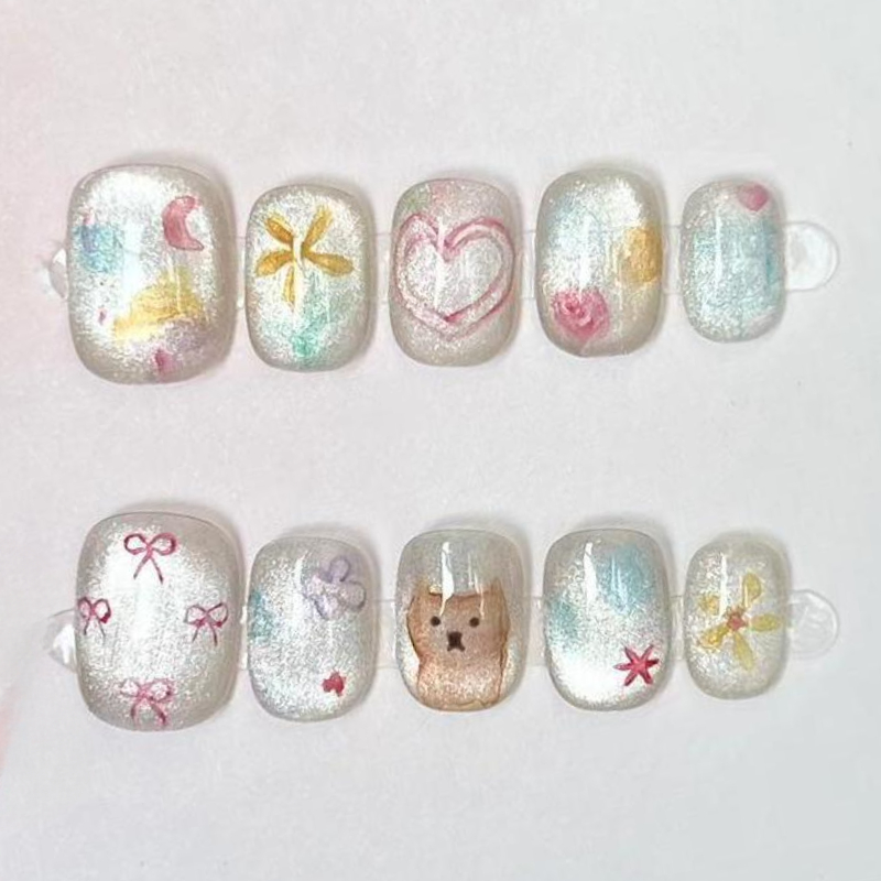 10Pcs Cute Short Round Handmad - đánh giá và giá Nail Art Full Color