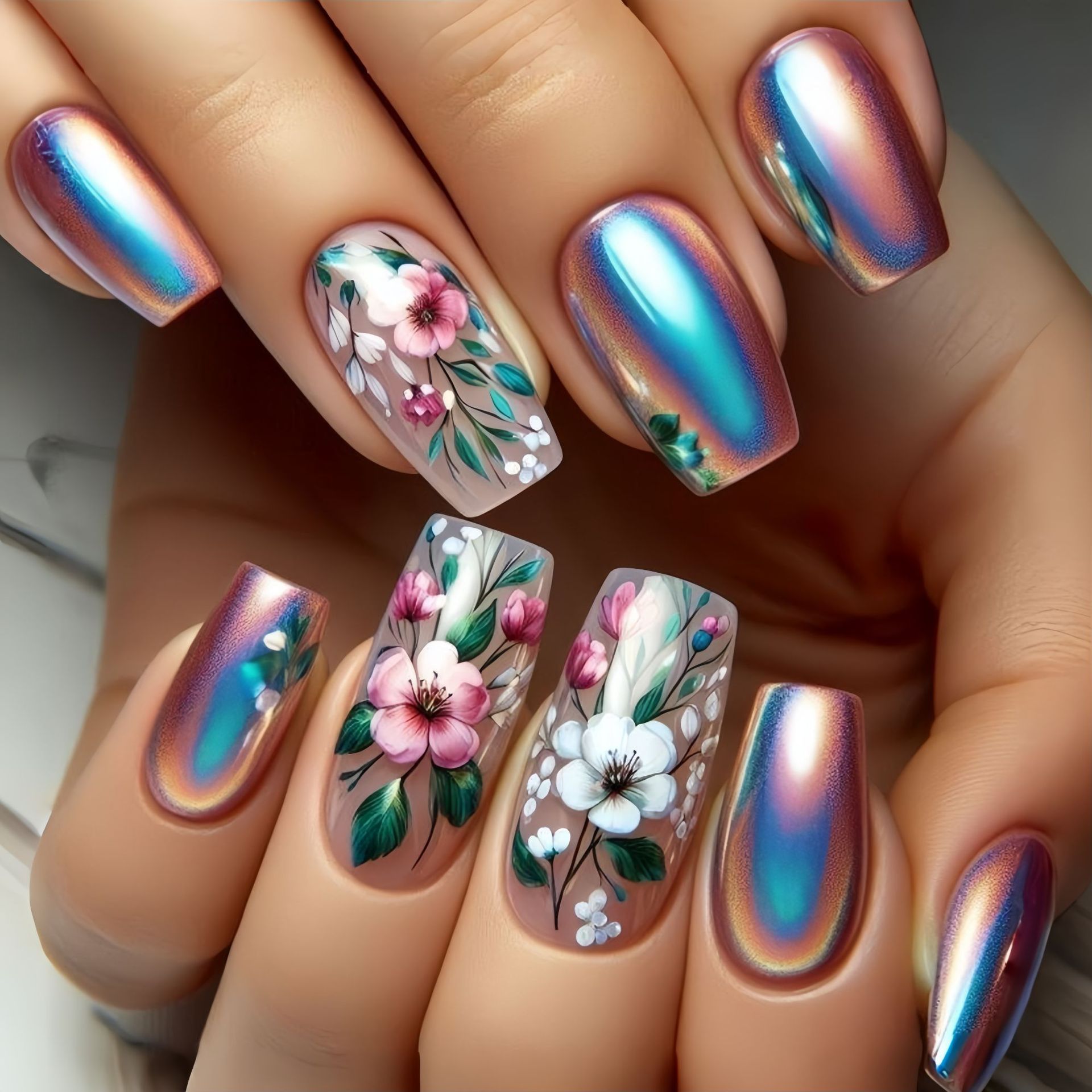 Medium long fake nails for wom - đánh giá và giá Nail Art Flower