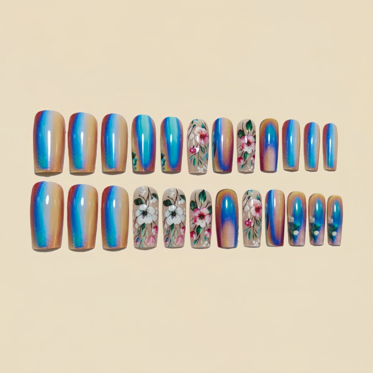 Medium long fake nails for wom - đánh giá và giá Nail Art Flower