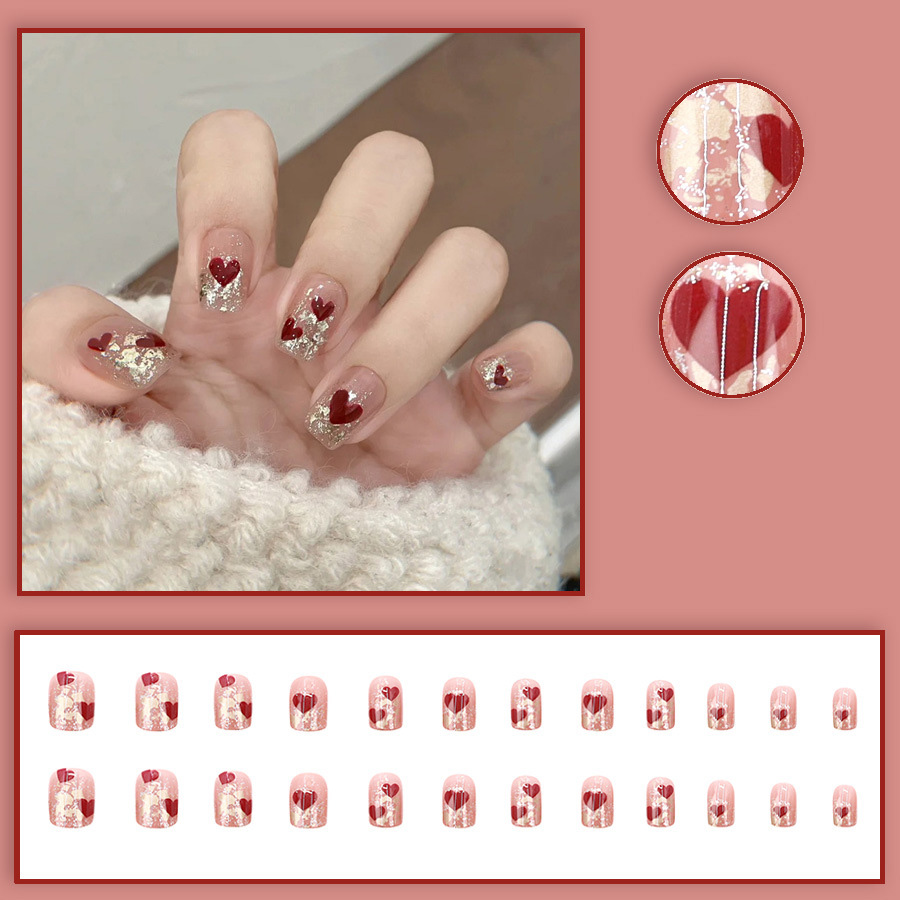 24pcs/set Short Square fake na - đánh giá và giá Nail Art Red