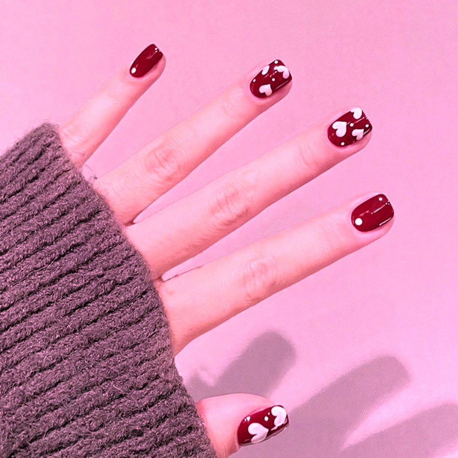 24pcs/set Short Square fake na - đánh giá và giá Nail Art Red