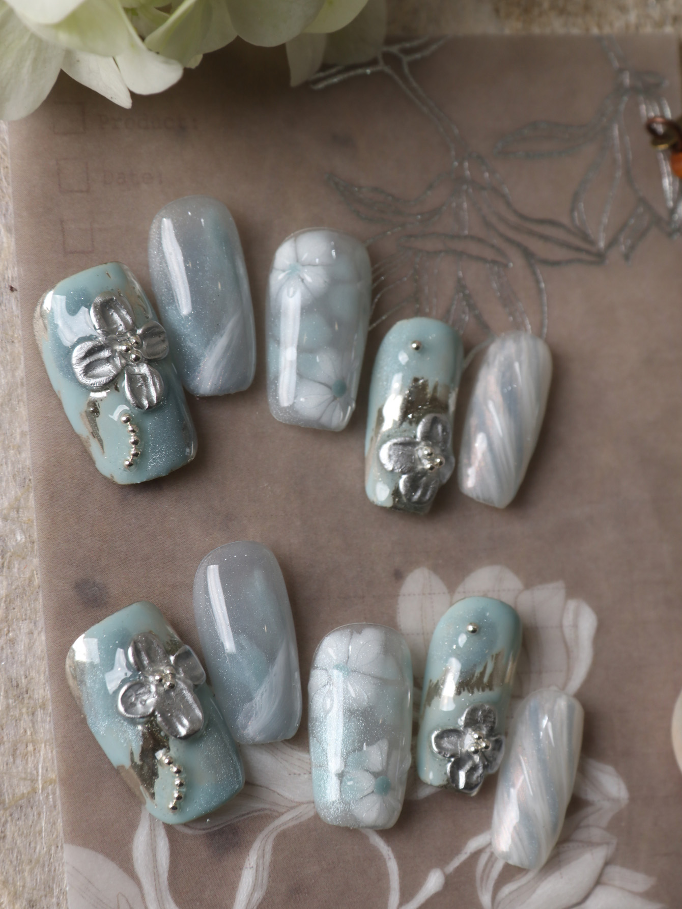 10Pcs Press on Nails Blue Whit - đánh giá và giá Nail Art Flower