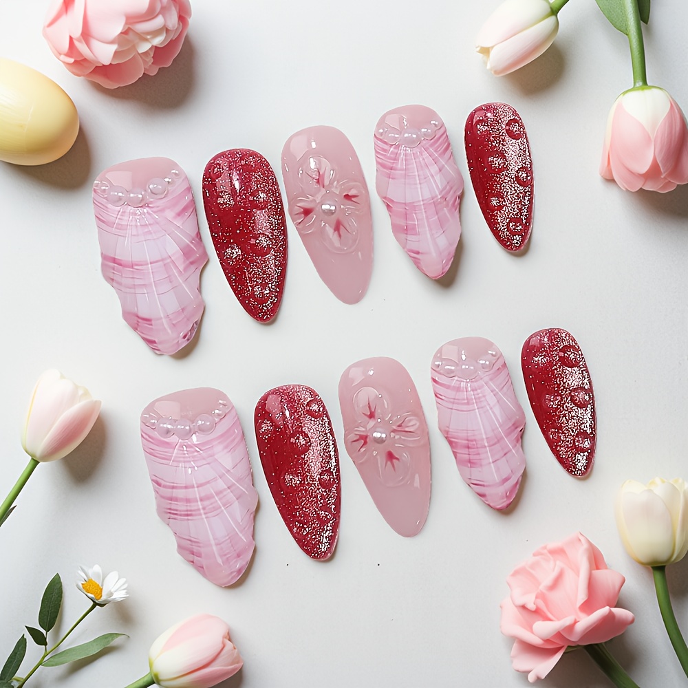 10pcs Medium Almond Handmade P - đánh giá và giá Nail Art Red