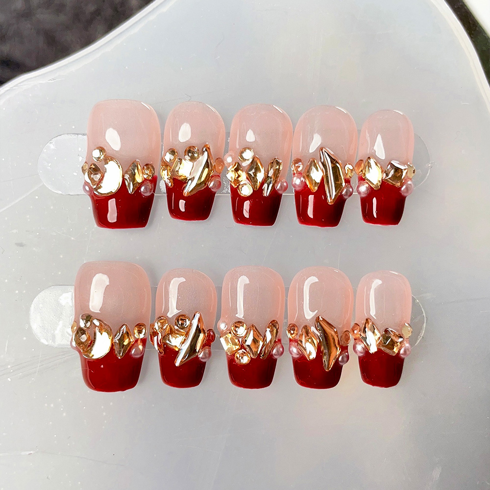 10pcs Short Trapezoid Handmade - đánh giá và giá Nail Art Red
