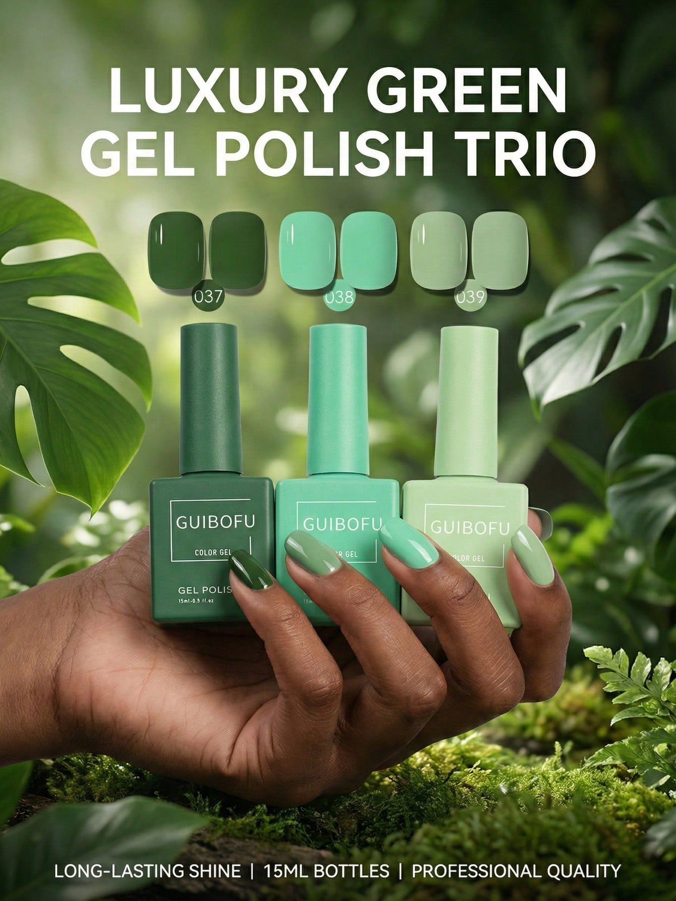 3Pcs/Set 15ml Forest Green Gel - đánh giá và giá Nail Art Emerald Green