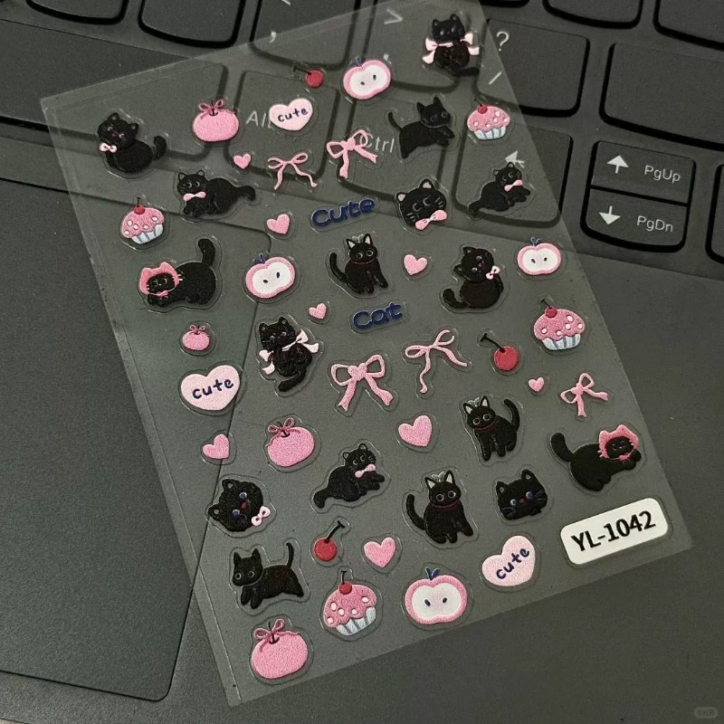 Cute Cartoon Bow Black Cat 3D  - đánh giá và giá Nail Art Motif