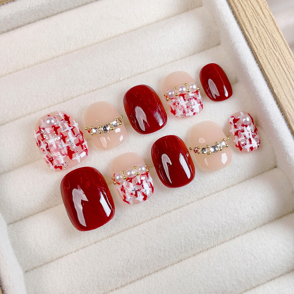 10pcs Short Square Round Handm - đánh giá và giá Nail Art Red