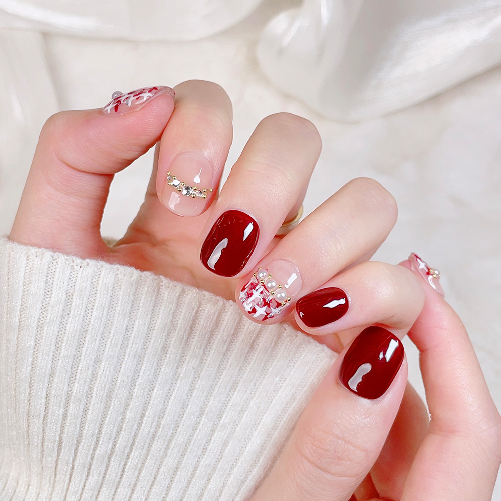 10pcs Short Square Round Handm - đánh giá và giá Nail Art Red