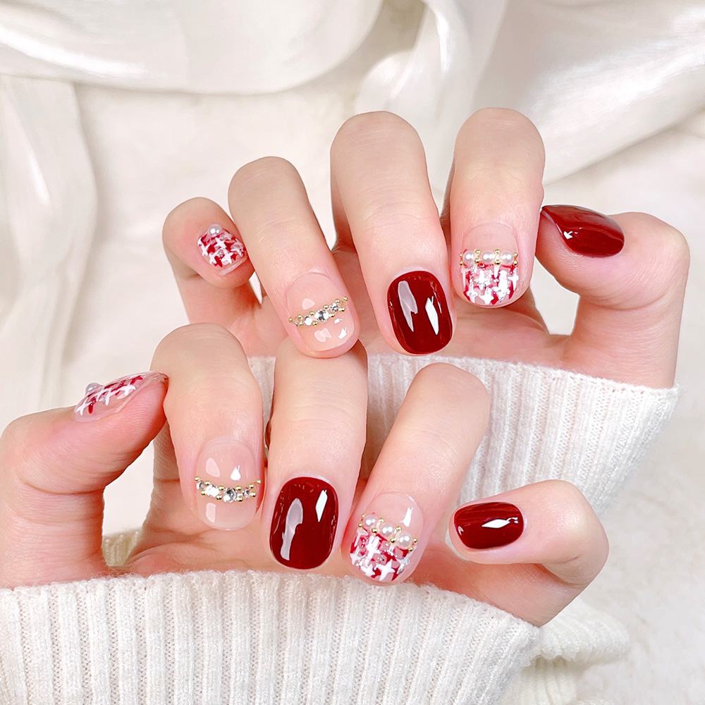 10pcs Short Square Round Handm - đánh giá và giá Nail Art Red