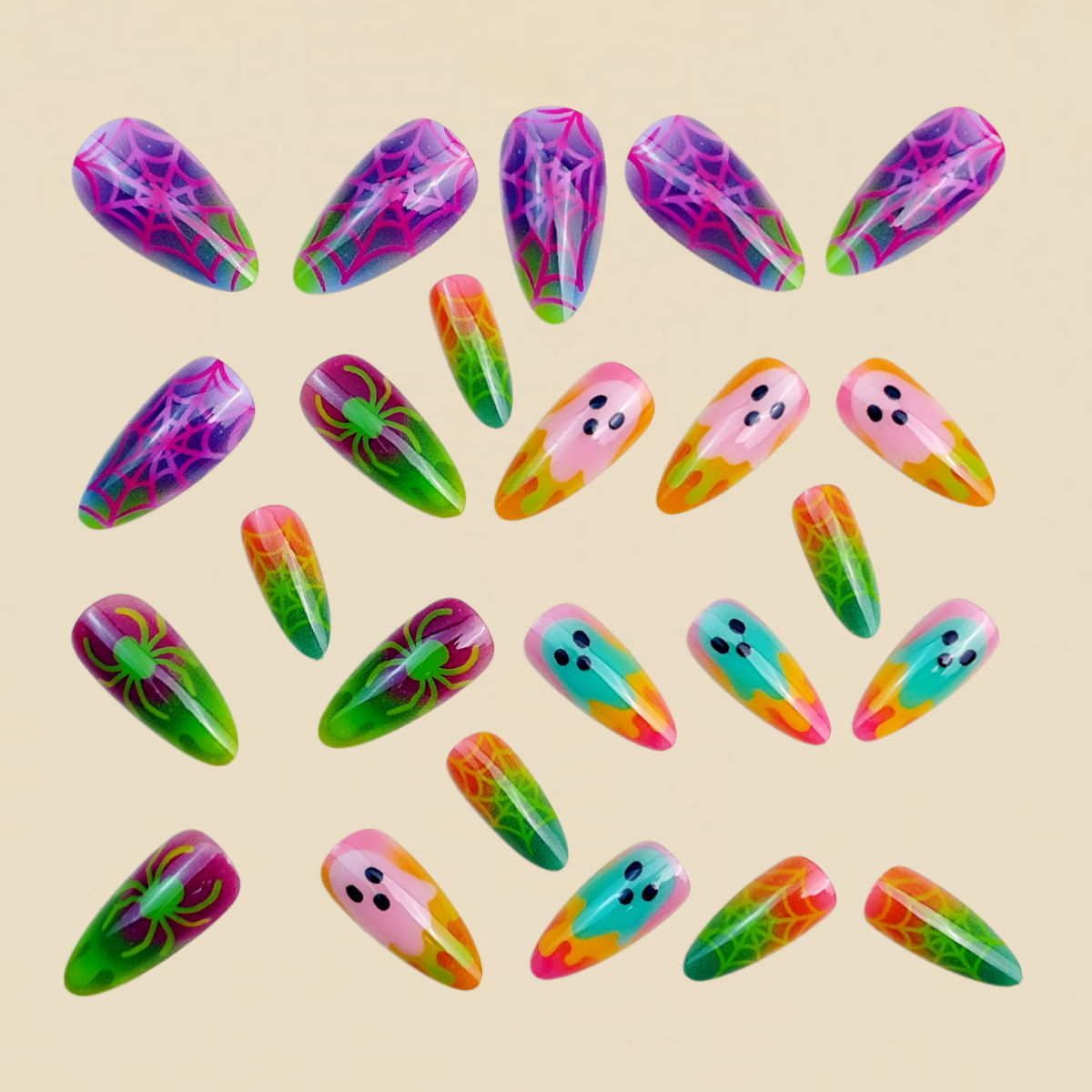 Neon Gradient Color Halloween  - đánh giá và giá Nail Art Full Color